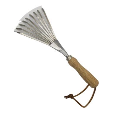 China Wooden Garden Rake Handle Stainless Steel Small Nine Teeth Garden Hand Rake for sale