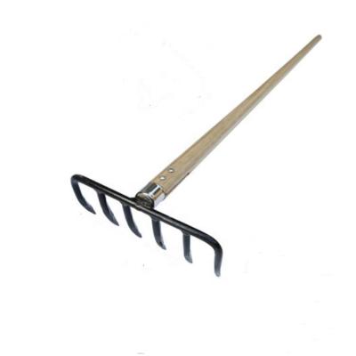 China Wooden Garden Rake 6 Teeth Handle Garden Hand Tools Long Forged Lawn Rake for sale