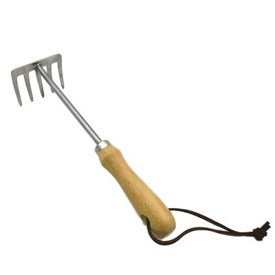 China Garden Rake 5 Fork Stainless Steel Garden Hand Rake With Wooden Handle for sale