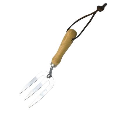 China Wooden Handle Stainless Steel Garden Weeder Steel Fork for sale