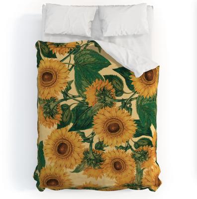 China Sunflower Art Design Printing 100% Organic Cotton Fabric Nondisposable Bedding Set for sale