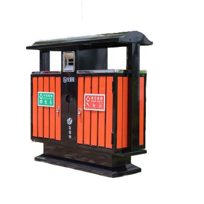 China Good Quality Outdoor Wooden Double Trash Rack Box Viable Single Trash Storage for sale