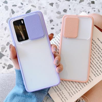 China Shockproof Hot Transparent Frosted Camera Push-pull Protection Soft Hard Phone Case For HuaWei P20 P30 P40 Pro Plus Mate 20 30 Pro Shell for sale