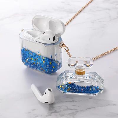 China Hot selling Clear for Airpods Case 2 Glitter Liquid Quicksand Hard PC Cover with Shoulder Chain Logo Custom Boxes for Girls 100% Perfect Fit for sale