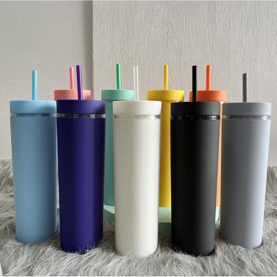 China Wholesale 16oz Disposable Double Wall BPA Pastel Colors Plastic Matte Free Tumbler Bottle With Straw And Lid for sale