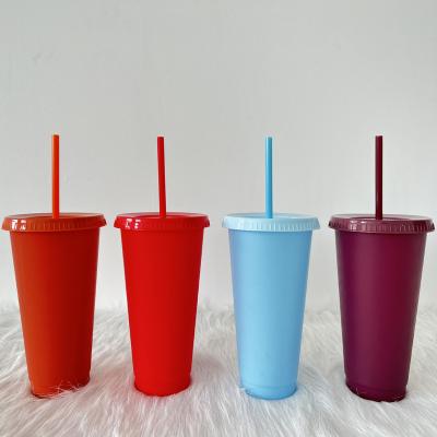 China 24oz capacity pp 2022 multi colors disposable reusable matte hard plastic cold cup large 24oz with lid and straw for sale