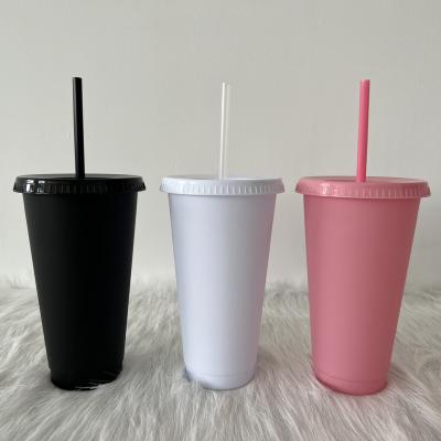 China 24oz pp 2022 multi colors disposable reusable bpa free matte hard plastic cold cup big with lid and straw for sale