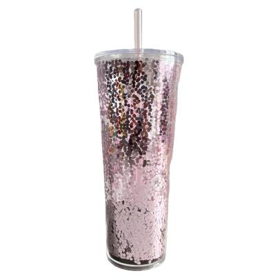 China Disposable Multicolor Glitter Tumbler Insulated Cup With Glitter Insert , Double Wall Glitter Acrylic Water Cup for sale