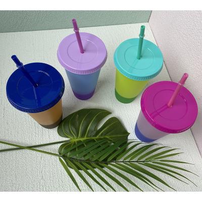 China Disposable Color Changing Cups With Lids And Reusable Plastic Straws 24oz Bpa Free Tumblers For Adults Kids Summer Coffee For Party for sale