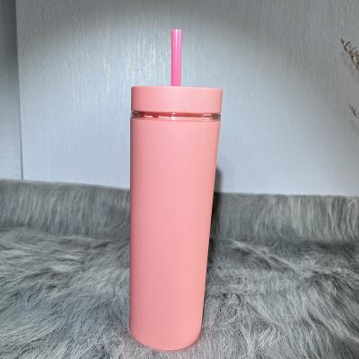 China Disposable Wholesale Fashion Advanced Solid Color Double Layer Straw Creative Straight Cylindrical Cup for sale