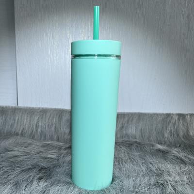 China Factory direct sale fashion disposable high grade frosted straight tube straw water cup portable double layer cup for sale