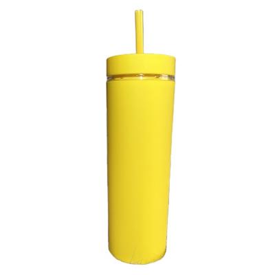 China Solid Color Disposable Portable Cylindrical Straight Coffee Cup Double-Layer Straw Water Cup for sale