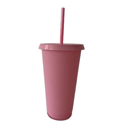 China Disposable Candy Color 24 Oz Frosted Straw Matte Recycled Plastic Coffee Cup for sale