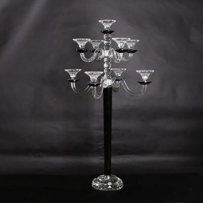 China Weddings Pujiang Tall Crystal Candelabra Wedding Centerpieces Table Crystal Candelabra Glass Candle Holders for sale