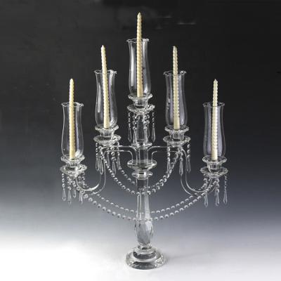 China Exquisite 5 Arms Crystal Candle Holder Cheap Weddings and Candelabra with Hurricane Lamps for Weddings (BS-CH071) for sale