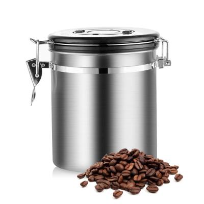 China Sustainable Silver Airtight Stainless Steel Coffee Bean Storage Container With Scoop for sale