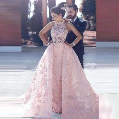 China 2022 high quality Anti-wrinkle 3d flower wedding dress lace up pink ball gown plus size wedding dress for sale