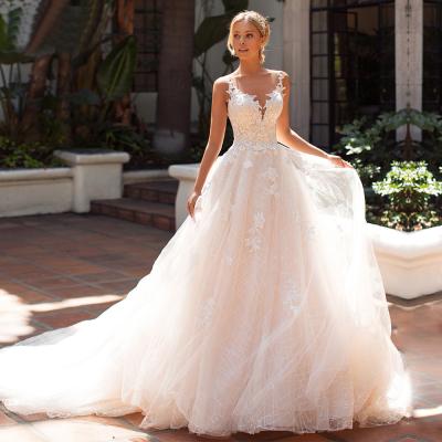 China XMN Vestido De Noiva 2021 Anti-Static Bride Off Shoulder Deep V Neck Tulle Backless Dresses A Line Wedding Dress for sale