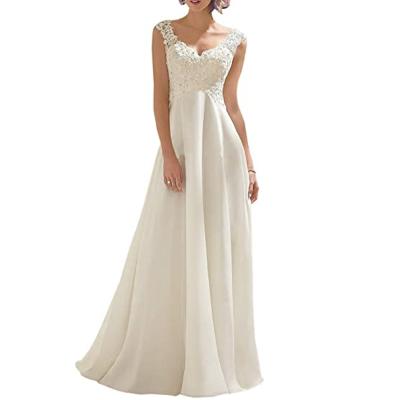 China XMN Anti-Static Women's Plus Size Bride Dresses Double Ivory V-Neck Sleeveless Lace Wedding Dress 2021 For Guest for sale