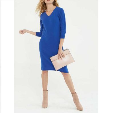 China Anti-Wrinkle V-Neck Knitted Dress Cashmere For Women for sale