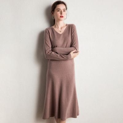 China Anti-Wrinkle Long V-Neck Sweater Cashmere Dress for sale