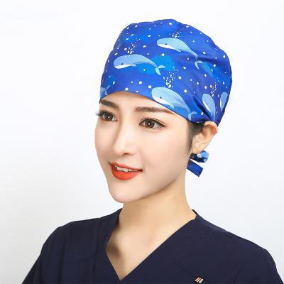 China Hospital New Cartoon Printing Lab Operating Cap Scrub Hats Scrub Hat 100% Cotton Women Men Dust Proof Beauty Salon Beautician Frosted Cap for sale