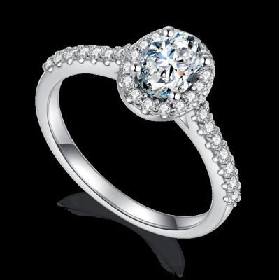 China Oval Carat GRA Silver Certificate Wedding Ring Rhodium Plated Jewelry Lerca 925 Real 1 Form Engagement Diamond Moissanite Ring VVS Halo Design Wedding for sale