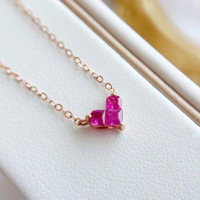 China Lerca TRENDY Necklace Jewelry Chains Heart Shape Real 18K Rose Gold Trendy Pendant Necklaces Ruby Necklace Unisex Wholesale Custom for sale