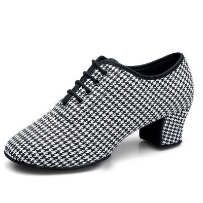 China Dance Shoes 19-5 Ladies Adult Latin Dance Shoes Houndstooth Flying Woven Upper Dance Shoes for sale