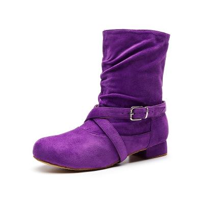 China Woman Latin Dance Shoes New Fashion Purple Low Heel Modern Dance Boots Modern Dance Dance Boots for sale