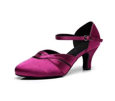 China Social Dancing Shoes Purple Ladies Ballroom Dance Performance Wear Shoes 1003 Satin Latin Salsa for sale