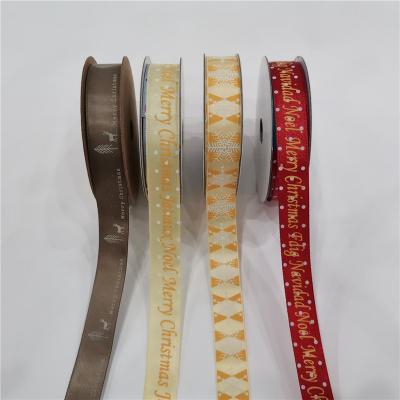 China Fashion 15mm Polyester Single Face Printed Satin Ribbon For Christmas Decoration for sale