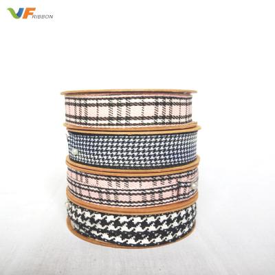 China 15MM Sustainable Custom Design Simple Bird Pattern Polyester Tartan Ribbon for sale