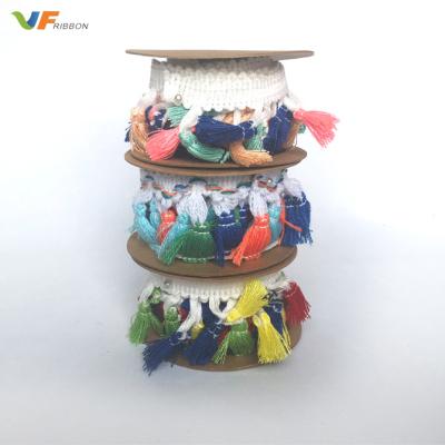 China Sustainable Fashion Decoration Multicolor Tassels Lace Trim For Clothing for sale