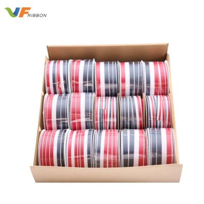 China Viable Wholesale Red/Blue/White Color Mix Color Woven Polyester Grosgrain Striped Ribbon For Apparel for sale