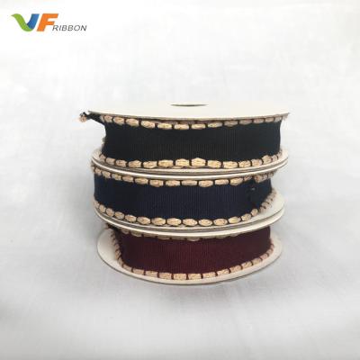 China Eco - Friendly Fashion Grosgrain Ribbon Trimming With Metallic Stitch Edge for sale