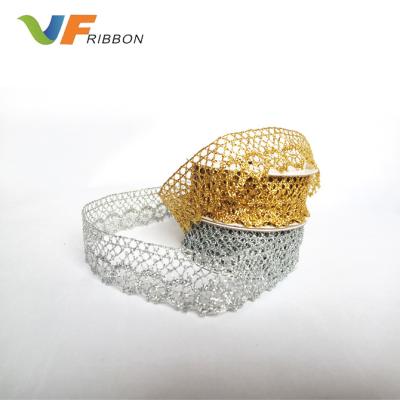 China Wholesale 30mm lace ribbon trim lace trim ribbon guipure viable elegant metallic lace trim for sale