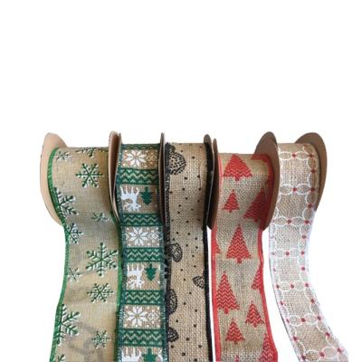 China Viable Wide Edge Cotton Christmas Ribbon Decoration Burlap Ribbon Cloth (Burlap/Jute/Burlap) With Yarn for sale