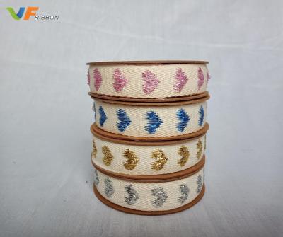 China 16mm viable herringbone cotton orgnic ribbon with jacquard heart for sale