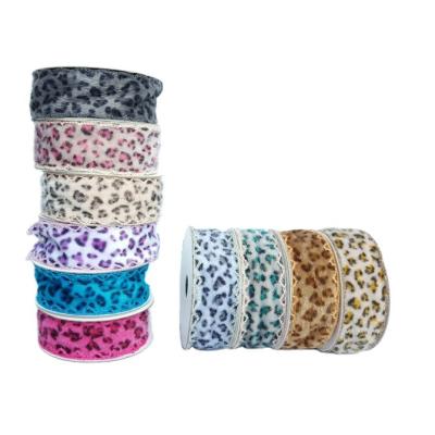 China High tenacity 25MM fashion design wide/velvet leopard print haberdashery ribbon with edge gift piped ribbon for sale