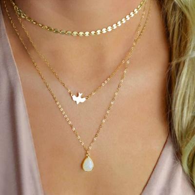 China FASHIONABLE Wholesale Low Price 3 Layers Gold Plated Chain Dipped Peace Necklace Body Jewelry for sale