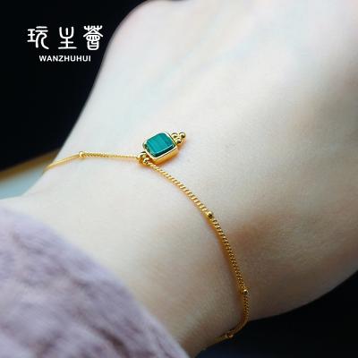 China Vintage Design New Green 5A Malachite 18k Sterling Silver 925 Gold Bracelet for sale