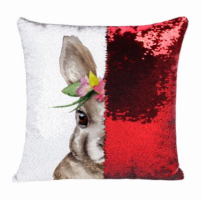 China Home Decor Reversible Sequin Magical Bunny Pillow Cover 16 Inch Home Decor Easter Throw Case Color Change for sale