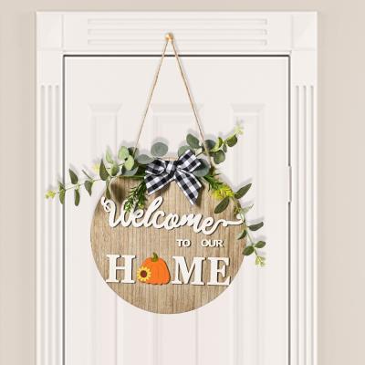 China Cheap Interchangeable Rustic Christmas Home Halloween Porch 10pcs Decor Easter House Wooden Welcome Sign for sale