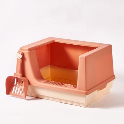 China Stocked HOT SALE Pet Products Portable Semi-enclosed Plastic Cat Toilet Box Cleaner for sale