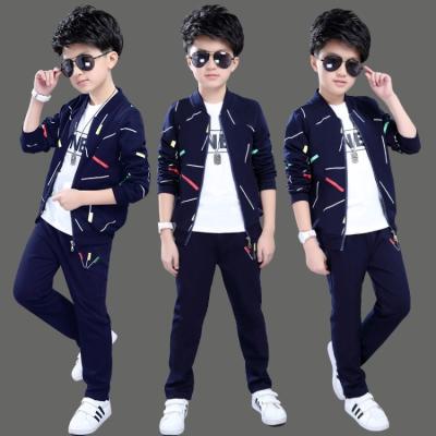 China Long Sleeve Casual Zipper Stripe Jacket Print Sports Suit Spring Kids Boys Clothes Sets for sale