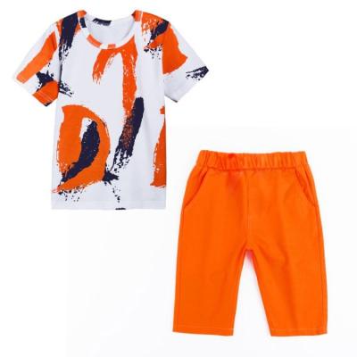 China Casual cotton dyed kids suitclothing t-shirt and shorts kids summer sets for boys for sale