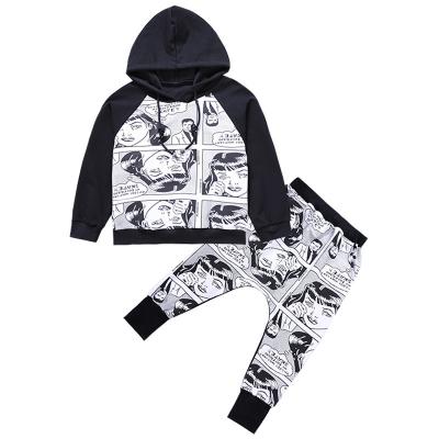 China Casual Outfits Sports Sets Color Matching Cartoon Hooded Sweatshirt With Long Pants Clothing Suits Boys for sale