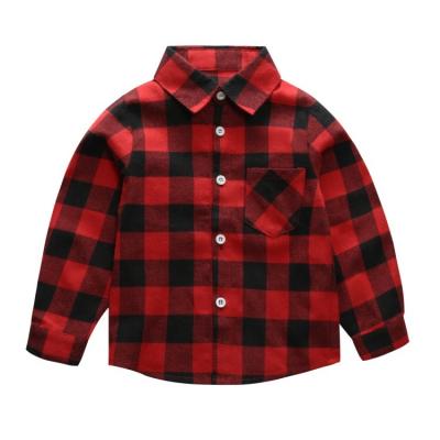 China High Quality Anti Shrink Baby Boy Plaid Polo Shirt Red Boy 100% Cotton Formal Shirt for sale