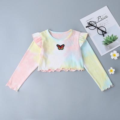 China Dye Anti-Shrink Butterflies Tie Drop Fashion T-shirts Girl Kids Long Sleeve T-shirt For Girls for sale